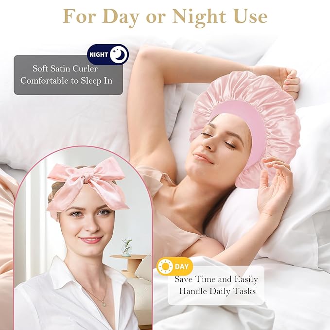Satin Heatless Hair Curler Curls Overnight Hair Curlers to Sleep In, Hair Curlers No Heat Curls Overnight, Heatless Curling Set for Women Long Hair - 8 Pcs (Blush Pink)