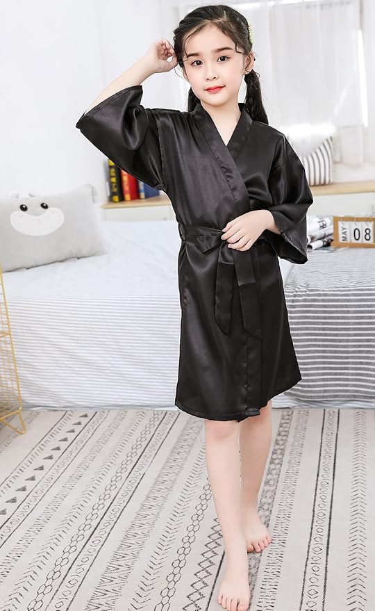 QXQTER Silky Satin Robes for Kids Girls Flower Girl Robe for Wedding Bridal Party with Gold Glitters