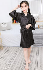 QXQTER Silky Satin Robes for Kids Girls Flower Girl Robe for Wedding Bridal Party with Gold Glitters
