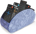 QIELIZI Remote Control Holder, PU Leather Remote Caddy Desktop Organizer with 5 Spacious Compartments for TV Remotes/Media Controllers/Office Supplies (1-Carved Blue
