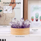 Runyangshi Natural Crystal Night Lamp Bedroom Bedside Sleep Night Light Clear Healing Crystal + Amethyst Gemstone Quartz Ambient Light USB Powered Night Decoration Desktop Ornament for Home Decor Gift