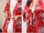 QXQTER Peony Floral Silky Satin Robe Wedding Bridal Party Bride Bridesmaid Robes for Women Dressing Gown Kimono Robe