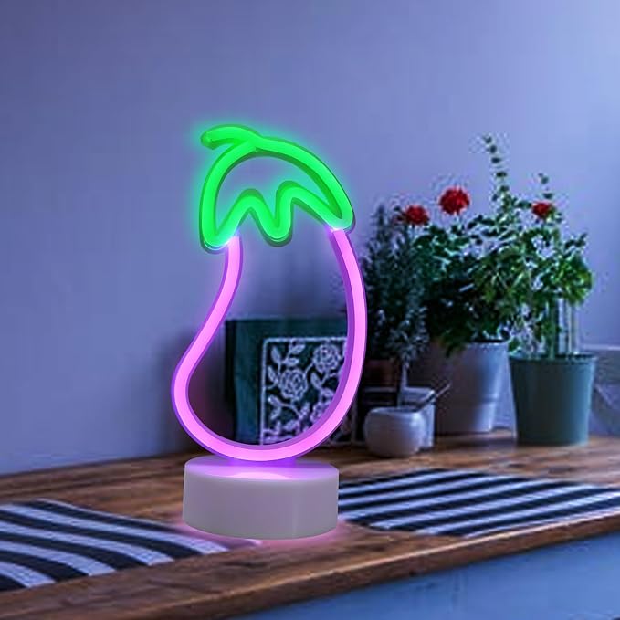 ENUOLI Eggplant Shaped Neon Sign,LED Eggplant Neon Sign for Bedroom Purple Eggplant Lights USB/Battery Operated Lamp Purple Room Decor Light Up for Games Room Living Room Party