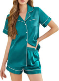 Silk Pajamas for Women Short Sleeve Sleepwear Soft Button Down Loungewear 2 Piece Satin Pjs Shorts Set S-XXL