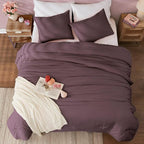 WRENSONGE King Size Comforter Set - 3 Pieces Deep Purple Comforter Prewashed Soft Lightweight for All Seasons,Fluffy Down Alternative Comforter King Size with 2 Pillow Shams