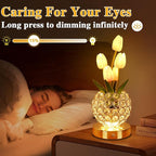 Birthday Gifts for Women Mothers Day Gifts/ for MomTable Lamp, 3 Color Crystal Flower Bedside Lamps Infinitely Dimming with USB Charge Small Night Light,Nightstand Touch Lamp for Bedroom (pink-tulip)