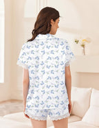 Ekouaer Womens Lace Satin Pajama Set Button Down Pj Shorts Set Bridesmaids Getting Ready Outfits Casual Sleepwear XS-XXL