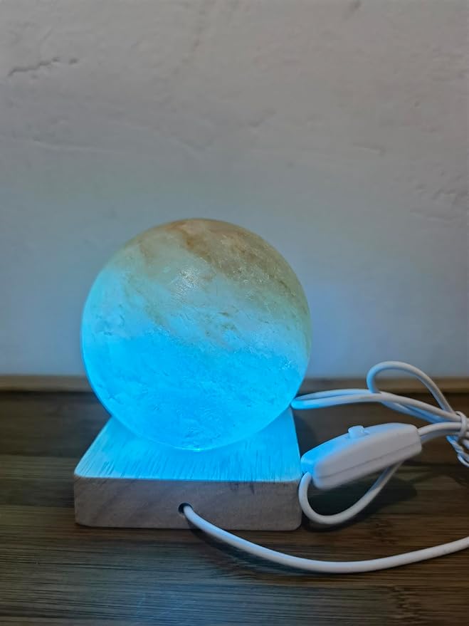 USB Colour Gradient Himalayan Salt lamp, Solid Wood Base Atmosphere Decoration Rotundity Salt lamp with Remote Control, Natural Crystal Stone Bedside Night Light, Handmade Crafts.