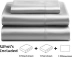 Pure Bedding Satin Sheets Twin [3-Piece, Grey] Hotel Luxury Silky Bed Sheets - Extra Soft 1800 Microfiber Sheet Set, Wrinkle, Fade, Deep Pocket Fitted Sheet, Flat Sheet, Pillow Cases