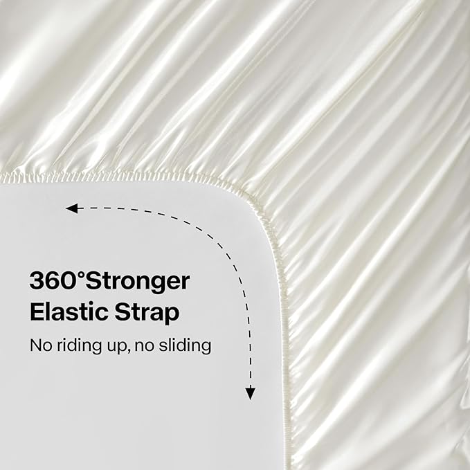BEDELITE King Size Sheets Set, Luxury Soft Ivory White Satin Sheets for Hair and Skin, Similar to Silk Bed Sheets Set 4 Pieces with 1 Deep Pocket Fitted Sheet, 1 Flat Sheet, and 2 Pillowcases