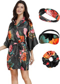 EPLAZA Silk Robes for Women Satin Robe Short Sexy Print Flower Kimono Loungewear Wedding Bridal Party