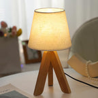 WSYEAR Bedside Table Lamp for Bedroom - 3 Way Dimmable Lamp Small Lamp Wood Base Round Flaxen Fabric Shade for Living Room, Desk, LED Bulb Included