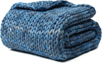 YnM Weighted Blanket, Handmade Chunky Knitted Design, Soft and Cozy, Temperature Regulating and Breathable, Machine Washable Throw for Sleep or Home Decor (Dark Blue Tie-Dyed, 80x87 Inch, 25lbs)