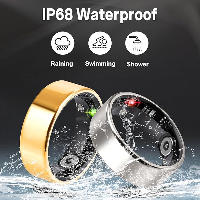 FAHKNS Smart Health Ring for Women Men: Fitness Tracker Ring with Heart Rate,Blood Oxygen,Sleep Monitor,Stress,Steps Counter,IP68 Waterproof for iOS & Android,No APP Fees (Silver,6#)