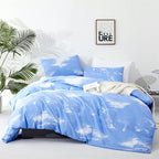CLOTHKNOW Blue Sky 3Pcs Bedding Set - Twin Comforter Set with 2 Pillowcases, Cotton Microfiber, Cloud Design, Unisex, All Seasons, Machine Wash