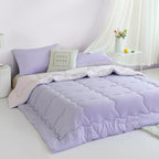 COTTEBED Reversible Ultra-Soft Purple and Light Pink King Size Bed Comforter Set, Jersey Knit T-Shirt Feel Cute Comy Bedding Down Blanket Quilt & Pillowcase Lightweight All Season California Cal King