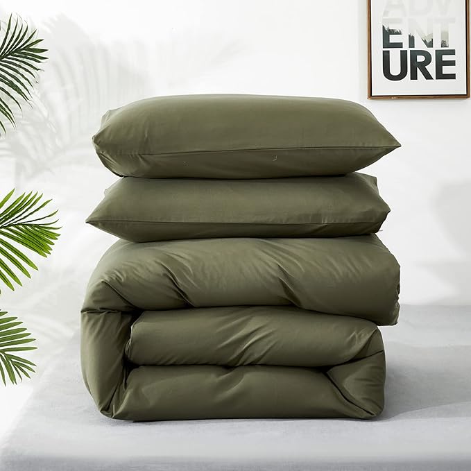Luxlovery Green Comforter Set Full Army Green Bedding Comforter Set Olive Green Blanket Quilts Breathable Soft Minimalist Dark Green Comforters Set for Women Men Adults