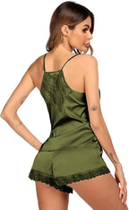 Ekouaer Satin Pajamas Women Lace Sleepwear Lingerie Cami Shorts Set Nightwear XS-XXL