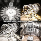 2pcs Crystal Table Lamp Touch Control Crystal Rose Lamp, [2000mAh]Rechargeable LED Diamond Table Lamps with 3 Color Changing Light, [Non-Yellowing]Acrylic Cordless Table Lamp Small Lamp for Bedroom