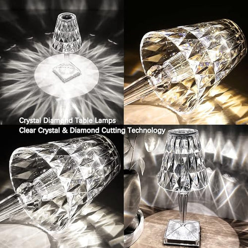 2pcs Crystal Table Lamp Touch Control Crystal Rose Lamp, [2000mAh]Rechargeable LED Diamond Table Lamps with 3 Color Changing Light, [Non-Yellowing]Acrylic Cordless Table Lamp Small Lamp for Bedroom