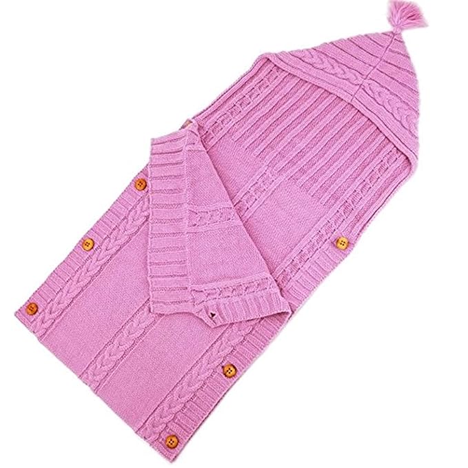 XMWEALTHY Newborn Baby Wrap Swaddle Blanket Knit Sleeping Bag Receiving Blankets Stroller Wrap for Baby Pink 0-6 Month