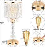 Acaxin Crystal Table Bedside Lamp Touch Control, 3-Way Dimmable Small Nightstand Lamp with 2 USB Charging Ports, Decorative Gold Tabletop Lamp for Bedroom, Living Room and Guest Room