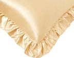 Silky Satin Ruffled Pillow Cases for Hair and Skin,Gold Silk Pillowcases Standard Set of 2 with Envelope Closure Princess Room Decoration