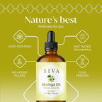 SIVA Moringa Carrier Oil 4oz (118 ml) Premium Cold-Pressed 100% Natural Carrier Oil With Dropper For Skin Care, Hair Care, Scalp Massage & Body Massage