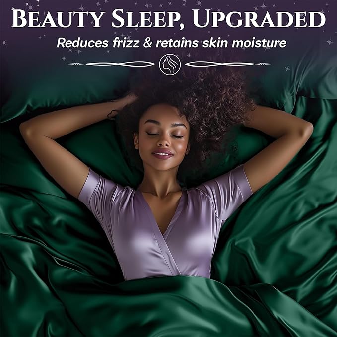 SLEEP SANCTUARY Satin Sheets Twin Size – 3 Piece Luxury Silky Bed Set, Softer Than Silk, 15" Deep Pocket, Cooling & Wrinkle-Free, Moisture-Wicking & Breathable for Hair & Skin (Dark Green)