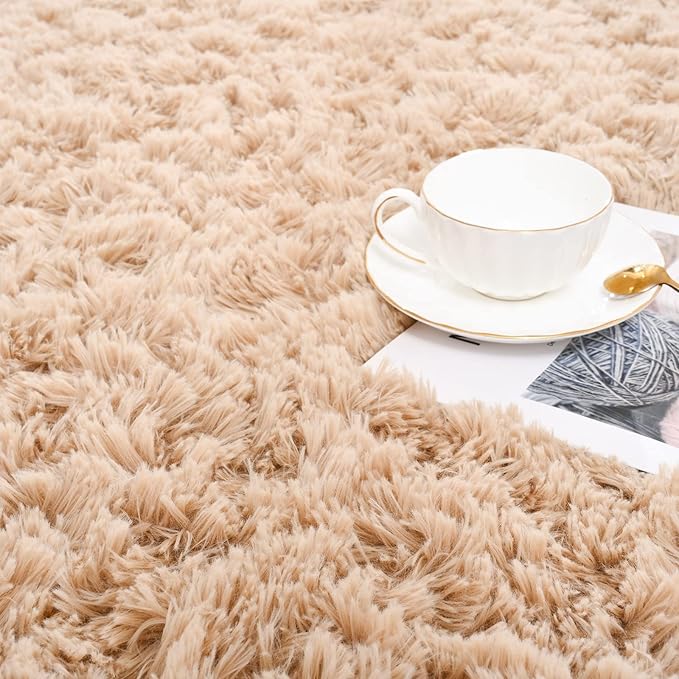 ISEAU Fluffy Rug Carpets Soft Shaggy Area Rugs Indoor Floor Mats for Kids Room Fuzzy Carpet Comfy Cute Nursery Mat Bedside Rug for Boys Girls Bedroom Living Room Home Decor, 4ft x 6ft,Camel