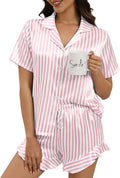 Silk Pajamas for Women Button Down 2 Piece Satin Pjs Shorts Set Ruffle Notch Collar Sleepwear Loungewear