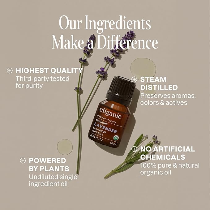 Cliganic Organic Lavender Essential Oil - 100% Pure Natural for Aromatherapy Diffuser | Non-GMO Verified