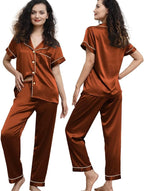 WJing Yi Jia Womens Pajamas Set XS-4XL Floral Silk Satin Pajama Sets Silky Pj Sets 2Pcs Loungewear Sleepwear Button Down Pjs
