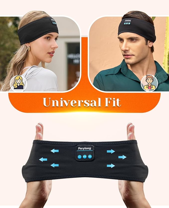 Perytong Sleep Headphones Bluetooth 5.4 Headband, Sleep Headband Headphones for Side Sleepers, Built-in HD Stereo Speakers & Long-Lasting Time Battery, Sports Headband Music Earphones for Nap