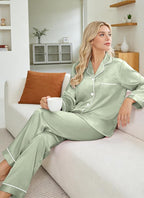 DOLOS Silk Satin Pajama Set for Women Short/Long Sleeve 2-Piece Silky Pajamas for Women Button Down Pjs Sleepwear Loungewear
