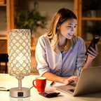 Crystal Table Lamp with USB C+A Ports, 3 Way Dimmable Touch Lamp with Crystal Shade, Champagne Gold Bedside Nightstand Small Lamp for Living Room Bedroom Home Office