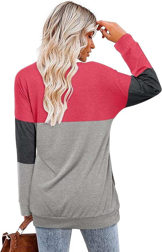 Magritta Women's Long Sleeve Leopard Color Block Tunic Comfy Crewneck T Shirt Tops Black XL