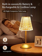 Upgraded Nightstand Lamps Set of 2, 3 Colors Dimmable Crystal Table Lamp Gold Lamp, Touch Lamp Bedroom Lamps, Rechargeable Small Lamp, Bedside Lamps Set of 2 for Bedroom Living Room Bathroom Hotel Bar