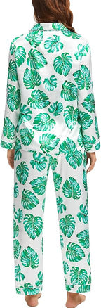 SWOMOG Womens Silk Satin Pajamas Set Long Sleeve Button Down Sleepwear 2 Piece Lounge Set Pj Set XS-3XL