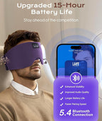 Sleep Mask with Bluetooth Headphones, Blackout Sleep Headphones for Side Sleepers, Ultra-Thin Bluetooth 5.4 Stereo Speaker Eye Mask for Travel, Meditation, Cool Gadgets (Purple)