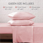 MR&HM Satin Bed Sheets, Queen Size Sheets Set, 4 Pcs Silky Bedding Set with 15 Inches Deep Pocket for Mattress (Queen, Light Pink)
