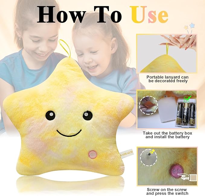 Kids Star Pillow Light Up Stuffed Animal for Girls Decorative Pillows Plushies for Boys Children Teens Adults Gifts on Birthday Christmas Valentines,Twinkle Star Throw Pillow Night Plush Toys