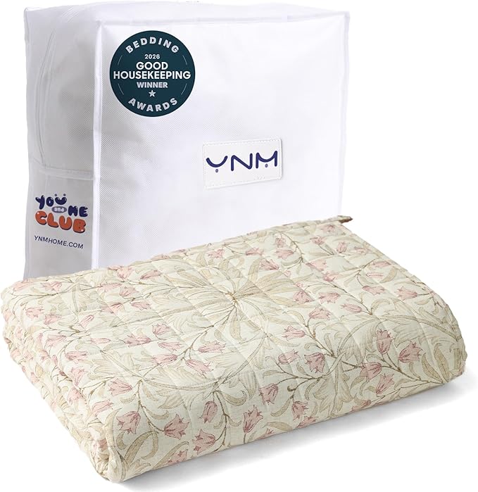 YnM 20lbs Weighted Blanket for Adults, Linen Heavy Bed Throw Blanket with Cooling Glass Beads for All Season Use, Ideal for ~190lbs (60x80 Inches, Queen, Campanula)