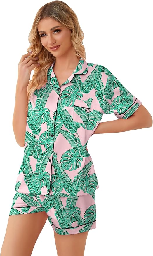 Girls & Womens Satin Pajamas Set, Silk Button-Down Sleepwear 2 Piece Nightwear, 3 Years - Women XXL