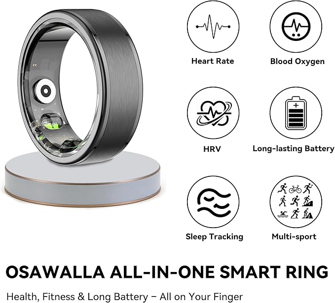 Smart Ring for Women Men,Fitness Ring with 24/7 Activity Tracking,Stress,Sleep Monitoring,No APP Subscription Fees,Compatible with iOS & Android, HarmonyOS Black, 10#