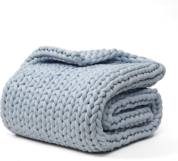 YnM Cooling Chunky Throw Blanket, Medium-Weight, Hand Knitted, Skin Friendly, Ventilated and Breathable, Machine Washable, Home Décor Piece for Couch, Sofa and Bed (Azure Blue, 50x70 Inch)