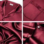 SWOMOG Long Sleeve Pajamas Set Silk Satin Sleepwear Button Down Pjs Loungewear with Pocket