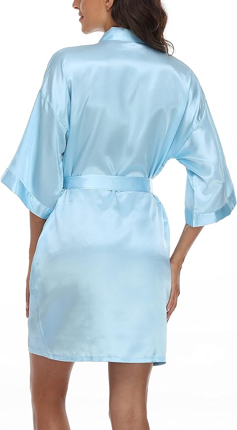 Giova Women's Satin Robe Bride & Bridesmaid Wedding Party Bathrobe Short Kimono Gown