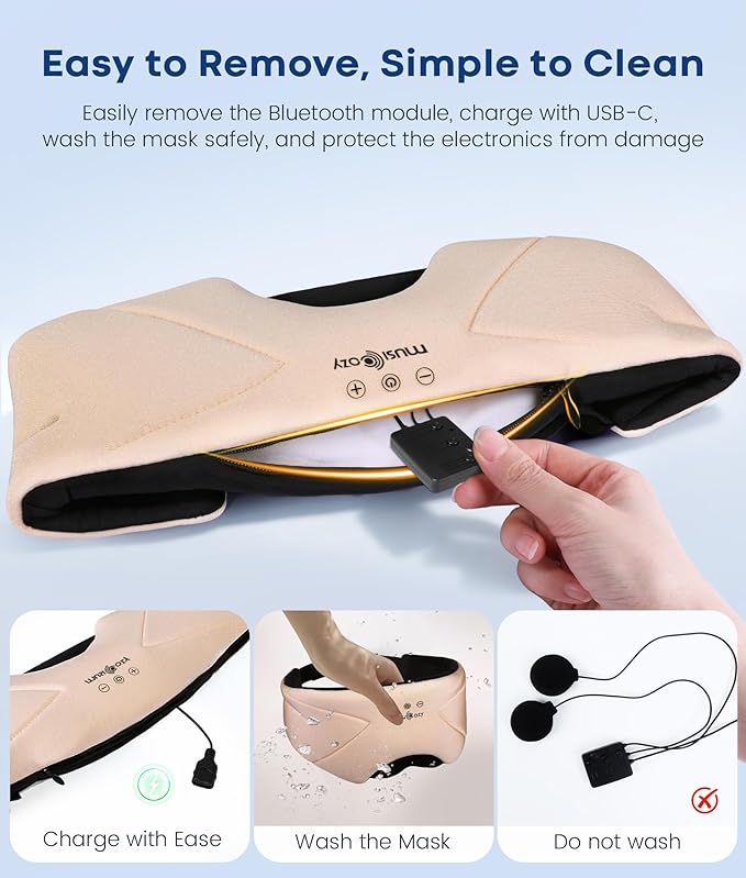 MUSICOZY Bluetooth Sleep Mask Headphones 5.4, Wireless Over-Ear Headphones Washable Zipper Sleep Headphones Mask with HD Stereo Speakers for Side Sleepers Travel & Relaxation, Gifts for Men Women