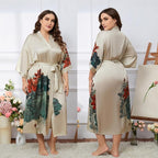 Kihnop Women's Floral Long Kimono Robe Long Satin Robe Long Silk Robe Ladies Kimonos Silky Bathrobe Cover Up, One Size